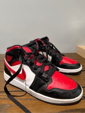 Gently Used Nike Air Jordan 1 Mid - Red, Black & White